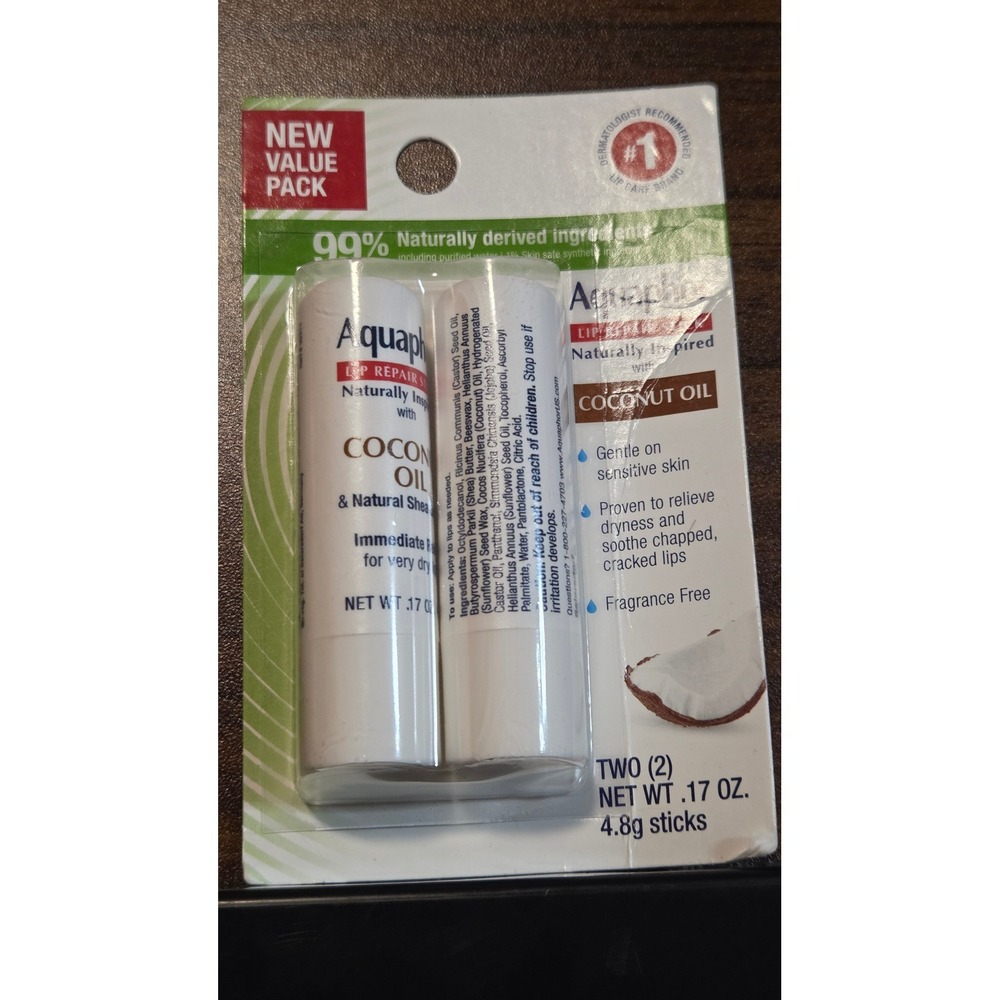 Aquaphor Lip Repair Stick Naturally Inspired Coconut Oil Shea Butter 2 Pack NEW